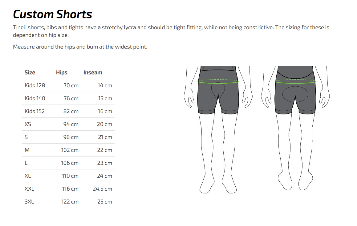Bike Shorts Size Chart
